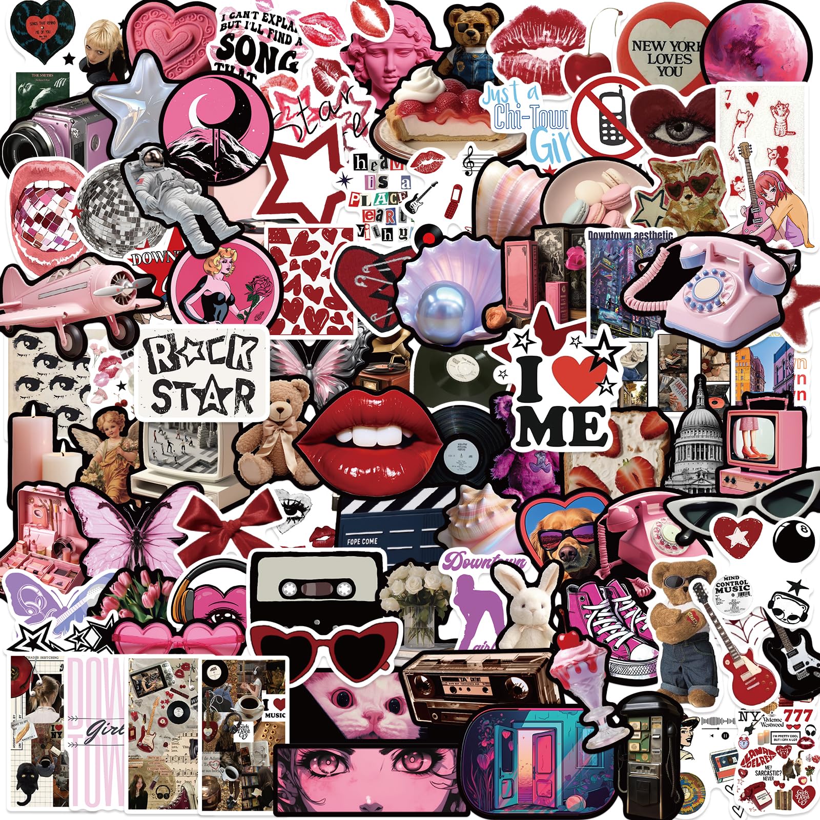 Amazon.com: 100pcs Aesthetic Stickers | Downtown Girls Y2K Retro